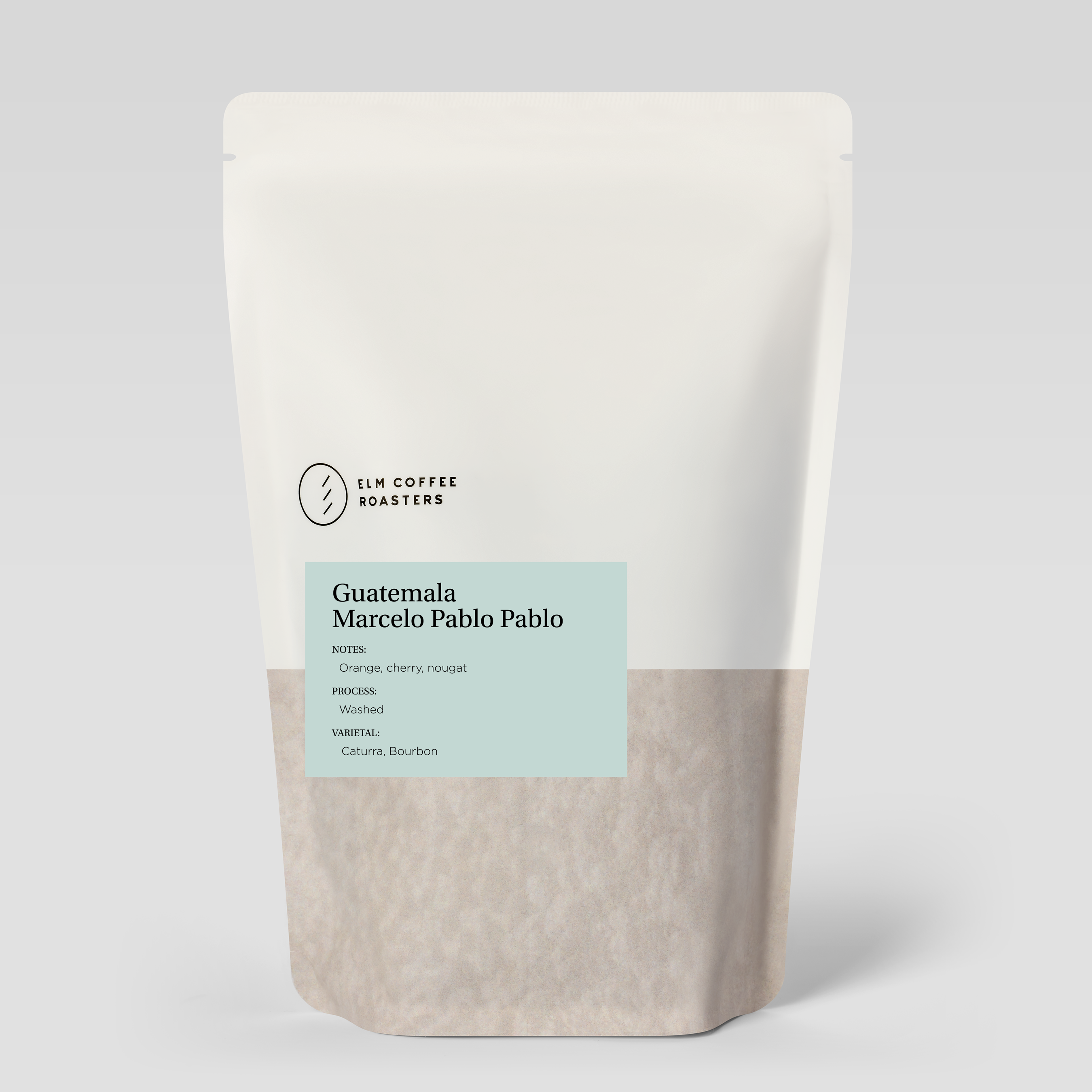 A white bag of coffee beans from Rosso Coffee Roasters